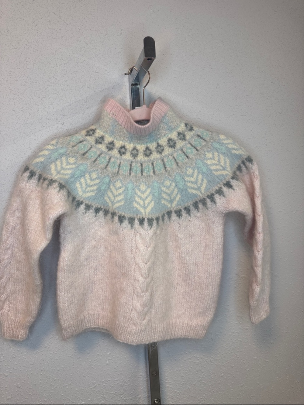 Vintage Fair Isle Mohair Angora Girls Sweater Nordic Pastel